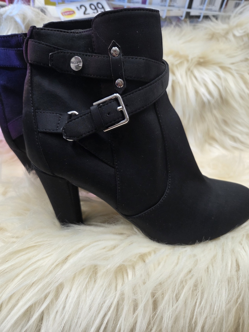 Women’s Black Heeled Ankle Boots with Buckle